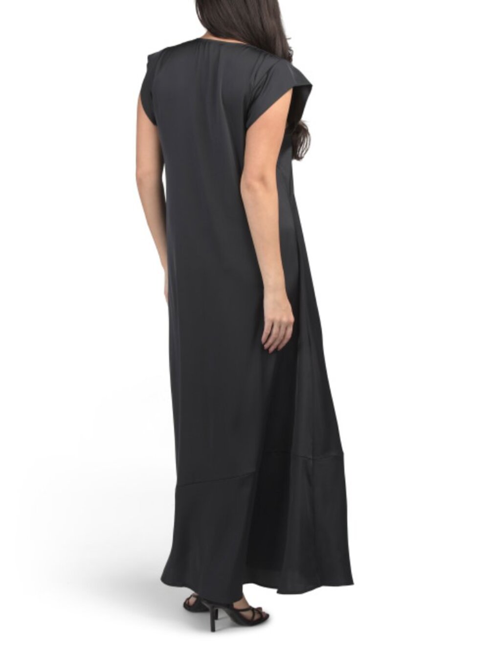 HISMOS Made In Italy Short Sleeve Satin Maxi Dress - Picture 2 of 2
